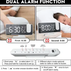 LED Digital Projection Alarm Clock Electronic Alarm Clock with Projection FM Radio Time Projector Bedroom Bedside Mute Clock