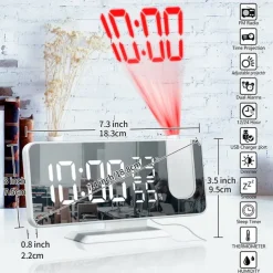 LED Digital Projection Alarm Clock Electronic Alarm Clock with Projection FM Radio Time Projector Bedroom Bedside Mute Clock