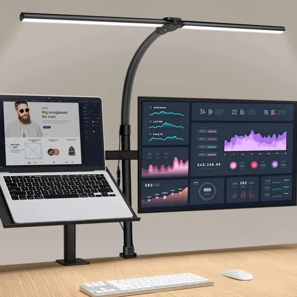 LED Double Head Desk Lamp 24W Brightest Architect Double Swing-arm Table Lamps for Workbench, Monitor, Home Reading, Offices, Bedrooms and Dormitories