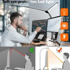 LED Double Head Desk Lamp 24W Brightest Architect Double Swing-arm Table Lamps for Workbench, Monitor, Home Reading, Offices, Bedrooms and Dormitories