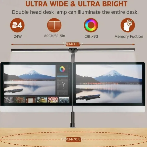 LED Double Head Desk Lamp 24W Brightest Architect Double Swing-arm Table Lamps for Workbench, Monitor, Home Reading, Offices, Bedrooms and Dormitories