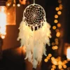 LED Dream Catcher White Feather Fairy Lights Creative Wall Hanging Holiday Bedroom Home Wedding Balcony Garden Decoration Wind Chimes Light Birthday Blessing Gift