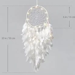 LED Dream Catcher White Feather Fairy Lights Creative Wall Hanging Holiday Bedroom Home Wedding Balcony Garden Decoration Wind Chimes Light Birthday Blessing Gift