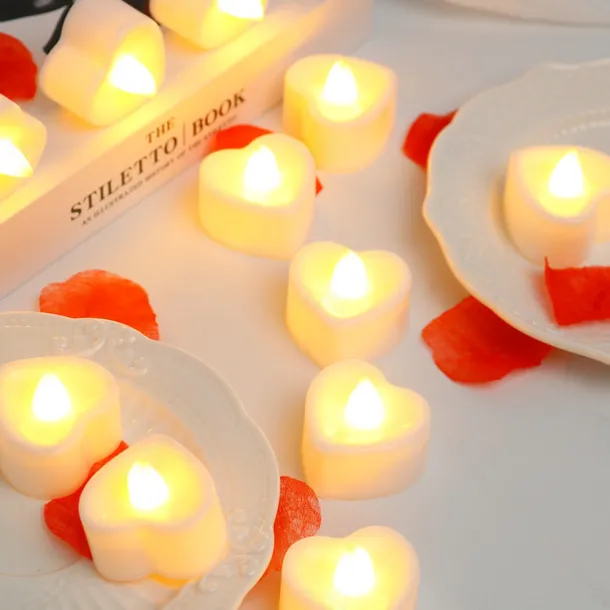 LED Electronic Candle Light Heart Shaped Valentine's Day Proposal Party Romantic Decoration Props Christmas Halloween Holiday Party Home Decoration 12/24pcs