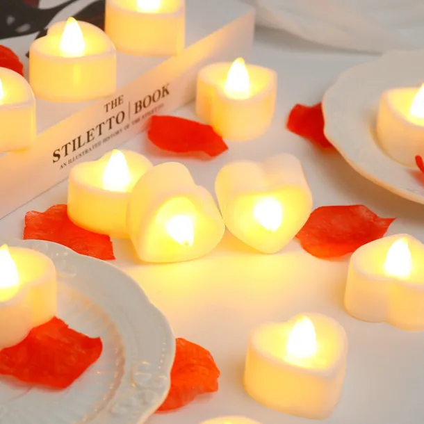 LED Electronic Candle Light Heart Shaped Valentine's Day Proposal Party Romantic Decoration Props Christmas Halloween Holiday Party Home Decoration 12/24pcs