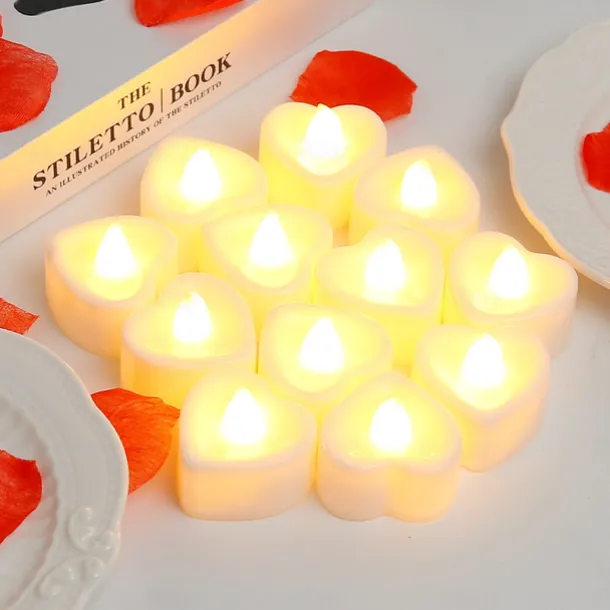 LED Electronic Candle Light Heart Shaped Valentine's Day Proposal Party Romantic Decoration Props Christmas Halloween Holiday Party Home Decoration 12/24pcs