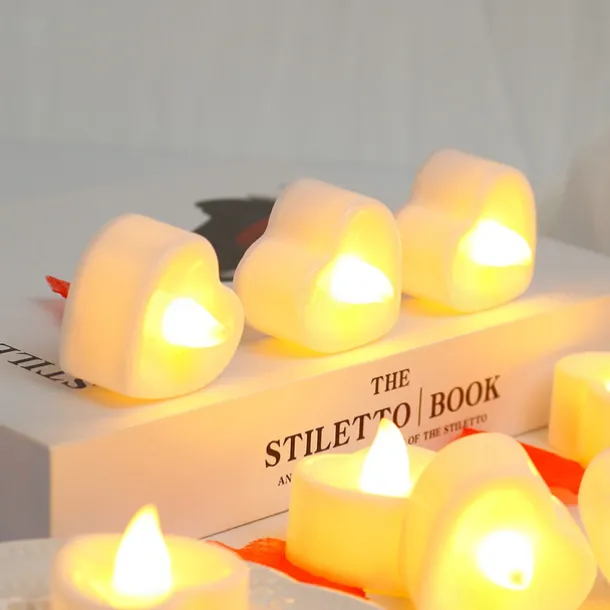 LED Electronic Candle Light Heart Shaped Valentine's Day Proposal Party Romantic Decoration Props Christmas Halloween Holiday Party Home Decoration 12/24pcs