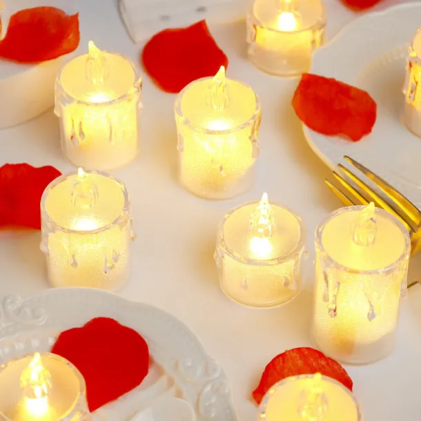 LED Electronic Candle Light Heart Shaped Valentine's Day Proposal Party Romantic Decoration Props Christmas Halloween Holiday Party Home Decoration 12/24pcs