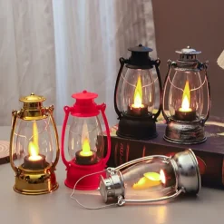 LED Electronic Horse Light Candle Light Retro Small Oil Lamp Electronic Candle Light Creative Nostalgic Wind Light Desktop Ornament Small Night Light Festival Party Decorative Lights 1PC