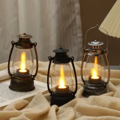 LED Electronic Horse Light Candle Light Retro Small Oil Lamp Electronic Candle Light Creative Nostalgic Wind Light Desktop Ornament Small Night Light Festival Party Decorative Lights 1PC
