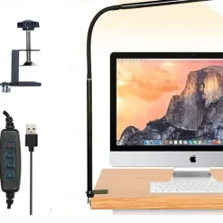 LED Eye Protection Desk Lamp USB Powered for Learning & Reading – Full Spectrum, Low Blue Light with Folding Clip and Dimmable 1PC