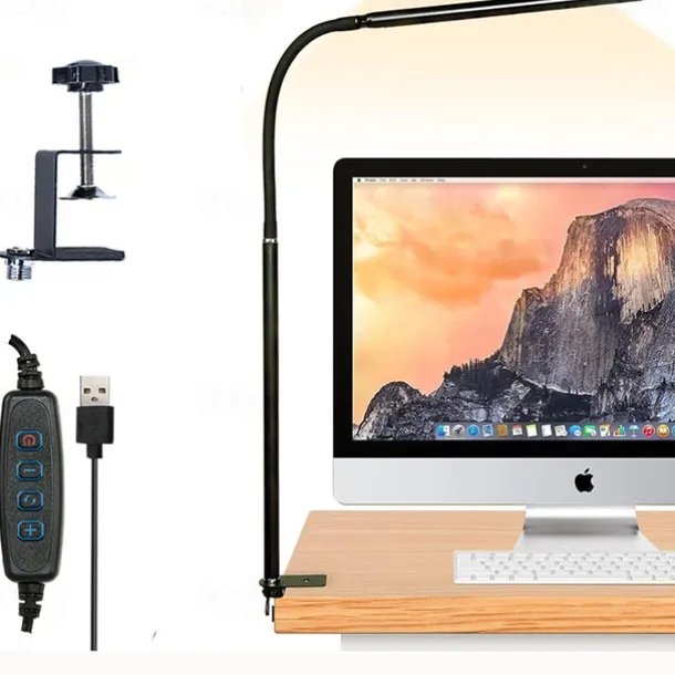 LED Eye Protection Desk Lamp USB Powered for Learning & Reading – Full Spectrum, Low Blue Light with Folding Clip and Dimmable 1PC