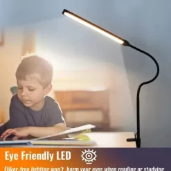LED Eye Protection Desk Lamp USB Powered for Learning & Reading – Full Spectrum, Low Blue Light with Folding Clip and Dimmable 1PC