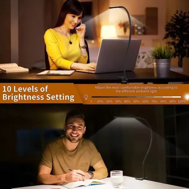 LED Eye Protection Desk Lamp USB Powered for Learning & Reading – Full Spectrum, Low Blue Light with Folding Clip and Dimmable 1PC