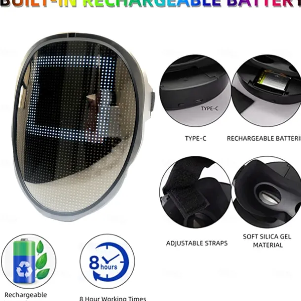 Led Face Mask LED Mask HD with WIFI Bluetooth Programmable Party Cosplay Glowing Mask Masquerade Newest