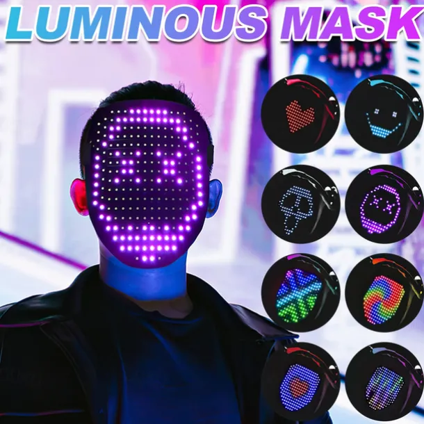 Led Face Mask LED Mask HD with WIFI Bluetooth Programmable Party Cosplay Glowing Mask Masquerade Newest