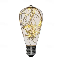 LED Fairy String Night Light Bulb T64 E26 Warm White Edison Screw Flash Starry Decorative Wire Light for Christmas Festival Non-dimmable