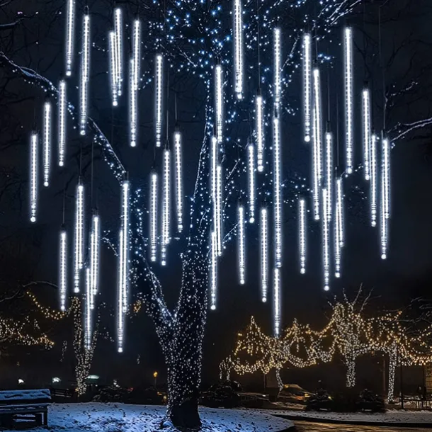 LED Falling Rain Lights 11.8 inch 8 Tubes 144 LED Rain Drop Lights Outdoor Icicle Snow Meteor Shower Lights for Christmas Wedding Party Holiday Garden Decoration