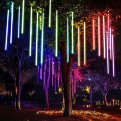 LED Falling Rain Lights 11.8 inch 8 Tubes 144 LED Rain Drop Lights Outdoor Icicle Snow Meteor Shower Lights for Christmas Wedding Party Holiday Garden Decoration