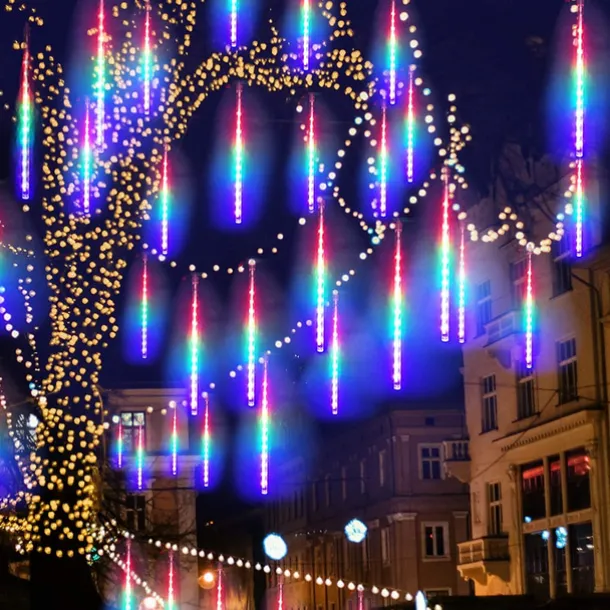 LED Falling Rain Lights 11.8 inch 8 Tubes 144 LED Rain Drop Lights Outdoor Icicle Snow Meteor Shower Lights for Christmas Wedding Party Holiday Garden Decoration