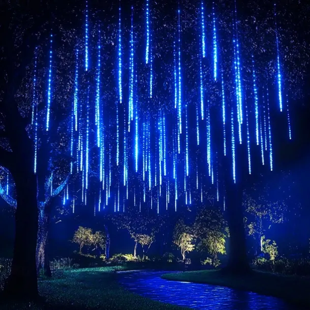 LED Falling Rain Lights 11.8 inch 8 Tubes 144 LED Rain Drop Lights Outdoor Icicle Snow Meteor Shower Lights for Christmas Wedding Party Holiday Garden Decoration