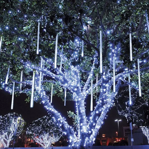 LED Falling Rain Lights 11.8 inch 8 Tubes 144 LED Rain Drop Lights Outdoor Icicle Snow Meteor Shower Lights for Christmas Wedding Party Holiday Garden Decoration