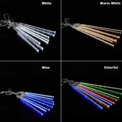 LED Falling Rain Lights 11.8 inch 8 Tubes 144 LED Rain Drop Lights Outdoor Icicle Snow Meteor Shower Lights for Christmas Wedding Party Holiday Garden Decoration