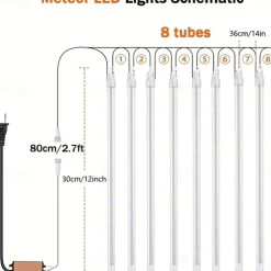 LED Falling Rain Lights 11.8 inch 8 Tubes 144 LED Rain Drop Lights Outdoor Icicle Snow Meteor Shower Lights for Christmas Wedding Party Holiday Garden Decoration