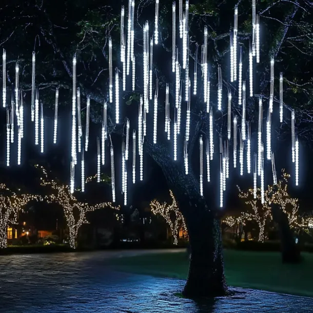 LED Falling Rain Lights 11.8 inch 8 Tubes 144 LED Rain Drop Lights Outdoor Icicle Snow Meteor Shower Lights for Christmas Wedding Party Holiday Garden Decoration