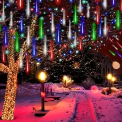 LED Falling Rain Lights 11.8 inch 8 Tubes 144 LED Rain Drop Lights Outdoor Icicle Snow Meteor Shower Lights for Christmas Wedding Party Holiday Garden Decoration