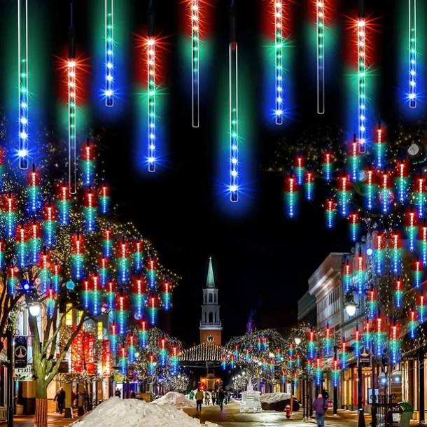 LED Falling Rain Lights 11.8 inch 8 Tubes 144 LED Rain Drop Lights Outdoor Icicle Snow Meteor Shower Lights for Christmas Wedding Party Holiday Garden Decoration