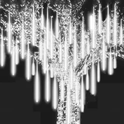 LED Falling Rain Lights 11.8 inch 8 Tubes 144 LED Rain Drop Lights Outdoor Icicle Snow Meteor Shower Lights for Christmas Wedding Party Holiday Garden Decoration