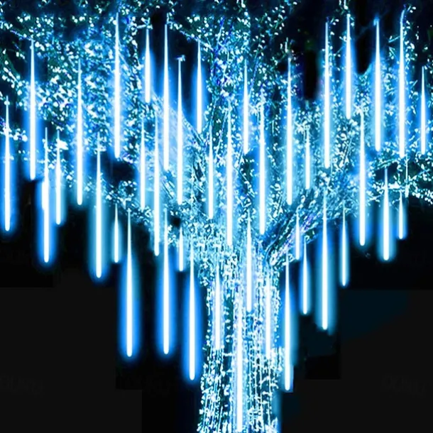 LED Falling Rain Lights 11.8 inch 8 Tubes 144 LED Rain Drop Lights Outdoor Icicle Snow Meteor Shower Lights for Christmas Wedding Party Holiday Garden Decoration