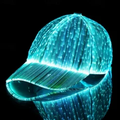 LED Fiber Optic Cap with 7 Colors, USB Rechargeable Glowing Baseball Hat for Party, Event, Holiday Light-Up Hat