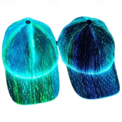 LED Fiber Optic Cap with 7 Colors, USB Rechargeable Glowing Baseball Hat for Party, Event, Holiday Light-Up Hat