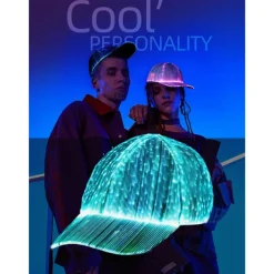 LED Fiber Optic Cap with 7 Colors, USB Rechargeable Glowing Baseball Hat for Party, Event, Holiday Light-Up Hat