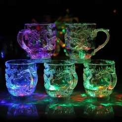 LED Flashing Light Inductive Rainbow Color Beer Glass Cup Whisky Mugs(Shape Dragon) ER