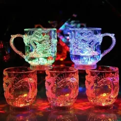 LED Flashing Light Inductive Rainbow Color Beer Glass Cup Whisky Mugs(Shape Dragon) ER