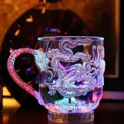 LED Flashing Light Inductive Rainbow Color Beer Glass Cup Whisky Mugs(Shape Dragon) ER