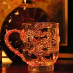 LED Flashing Light Inductive Rainbow Color Beer Glass Cup Whisky Mugs(Shape Dragon) ER