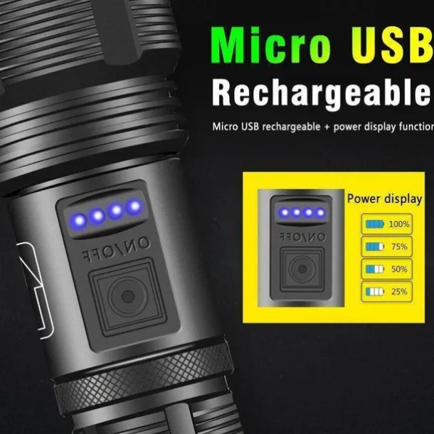 LED Flashlight Aluminum Alloy XHP50.2 Tactical Hunting Torch Usb Rechargeable Zoomable Lantern 18650 AAA Battery