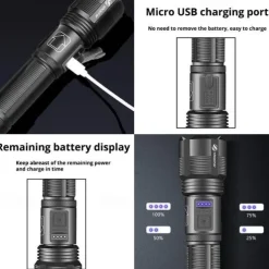 LED Flashlight Aluminum Alloy XHP50.2 Tactical Hunting Torch Usb Rechargeable Zoomable Lantern 18650 AAA Battery