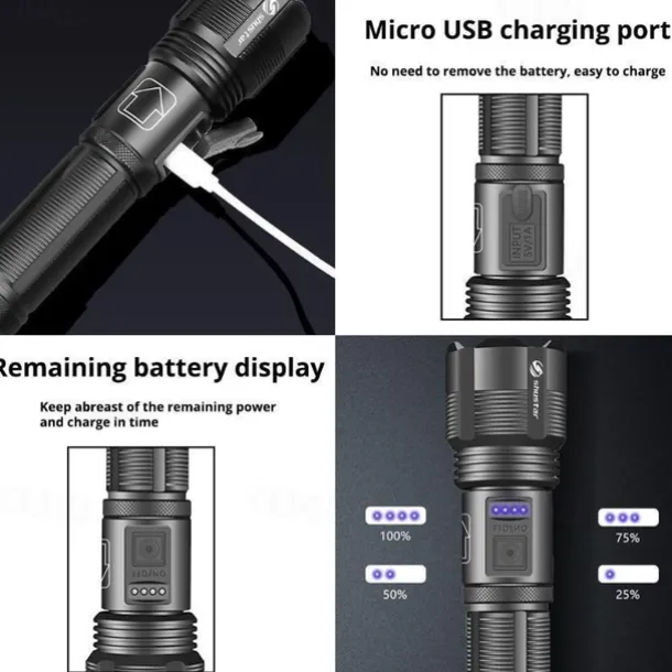 LED Flashlight Aluminum Alloy XHP50.2 Tactical Hunting Torch Usb Rechargeable Zoomable Lantern 18650 AAA Battery