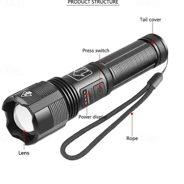 LED Flashlight Aluminum Alloy XHP50.2 Tactical Hunting Torch Usb Rechargeable Zoomable Lantern 18650 AAA Battery