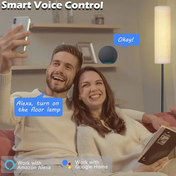 LED Floor Lamp for Living Room Bedroom Smart Standing Lamp with Alexa Google Assistant App Remote Control Tall Modern Floor Lamp with Linen Lamp Shade 16 Million Colors Bulb Included