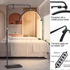 LED Floor Lamp 24Inches Half Circle Light with Phone Clip Floor Lamp 360 Degree Rotation Black