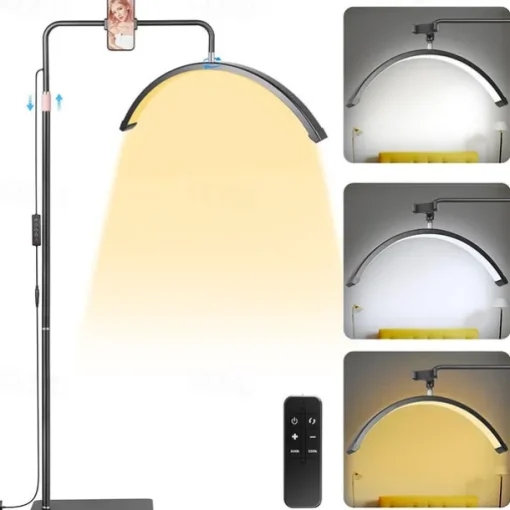 LED Floor Lamp 24Inches Half Circle Light with Phone Clip Floor Lamp 360 Degree Rotation Black