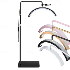 LED Floor Lamp 24Inches Half Circle Light with Phone Clip Floor Lamp 360 Degree Rotation Black