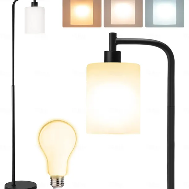 LED Floor Lamp with Suspended Frosted Glass Lampshade and Unique Intelligent or Dual Color LED Bulb Suitable for High Pole Lamp in Bedroom Living Room and Office AC220V AC110V