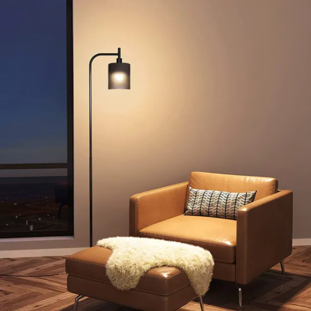 LED Floor Lamp with Suspended Frosted Glass Lampshade and Unique Intelligent or Dual Color LED Bulb Suitable for High Pole Lamp in Bedroom Living Room and Office AC220V AC110V